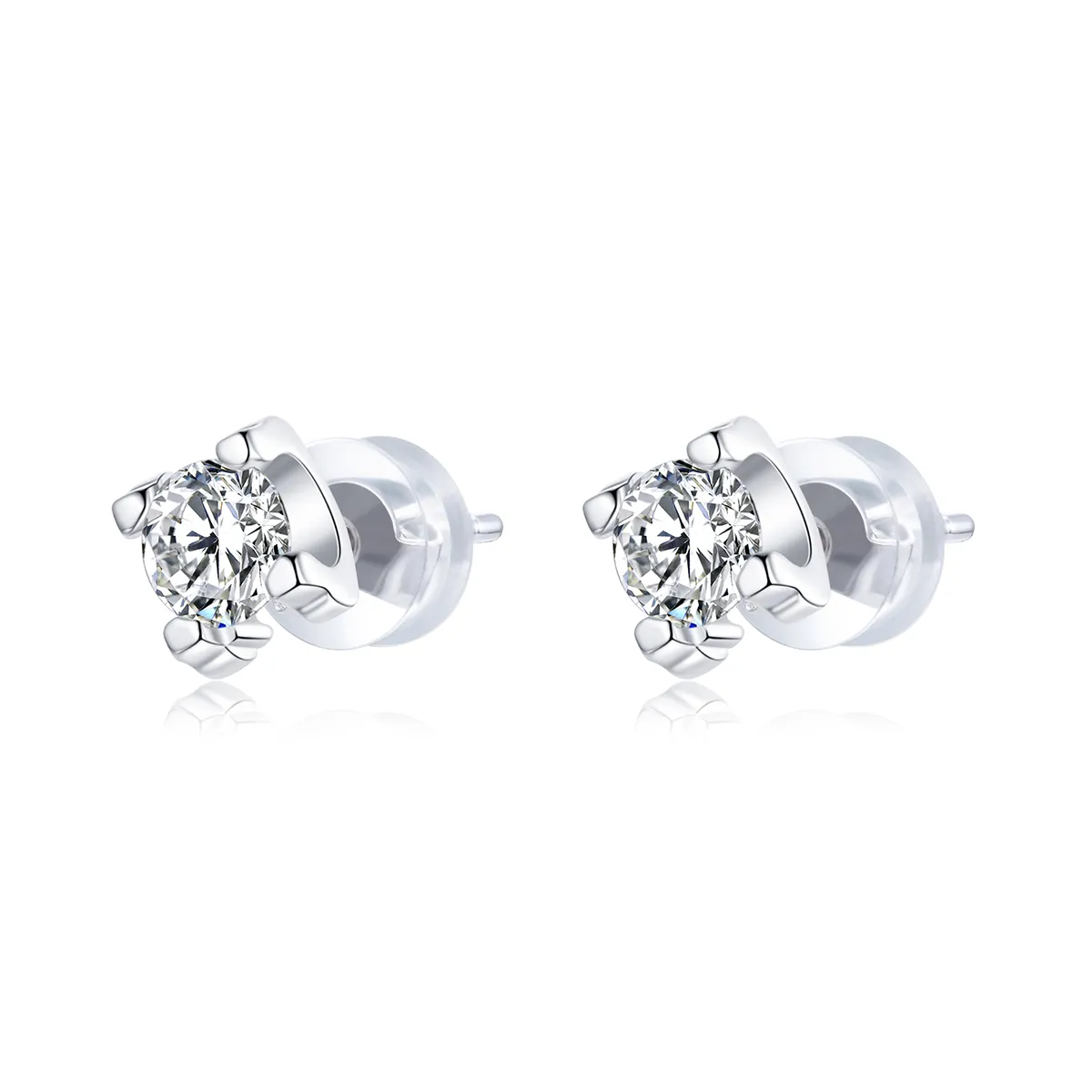 Pandora Style Silver Stud Earrings, Simple Zircon - SCE974