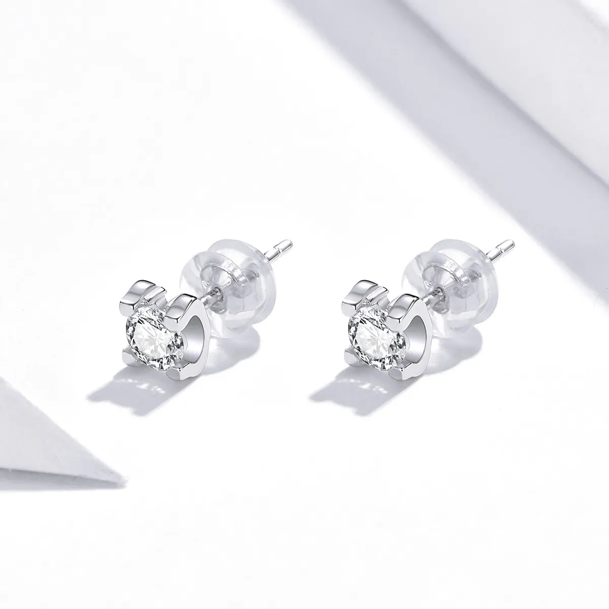 Pandora Style Silver Stud Earrings, Simple Zircon - SCE974