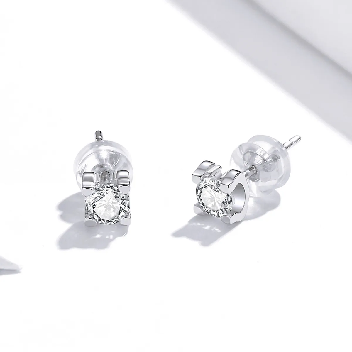 Pandora Style Silver Stud Earrings, Simple Zircon - SCE974