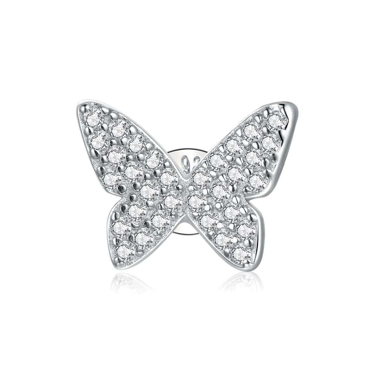 Pandora Style Silver Stud Earrings, Single Butterfly - SCE1068