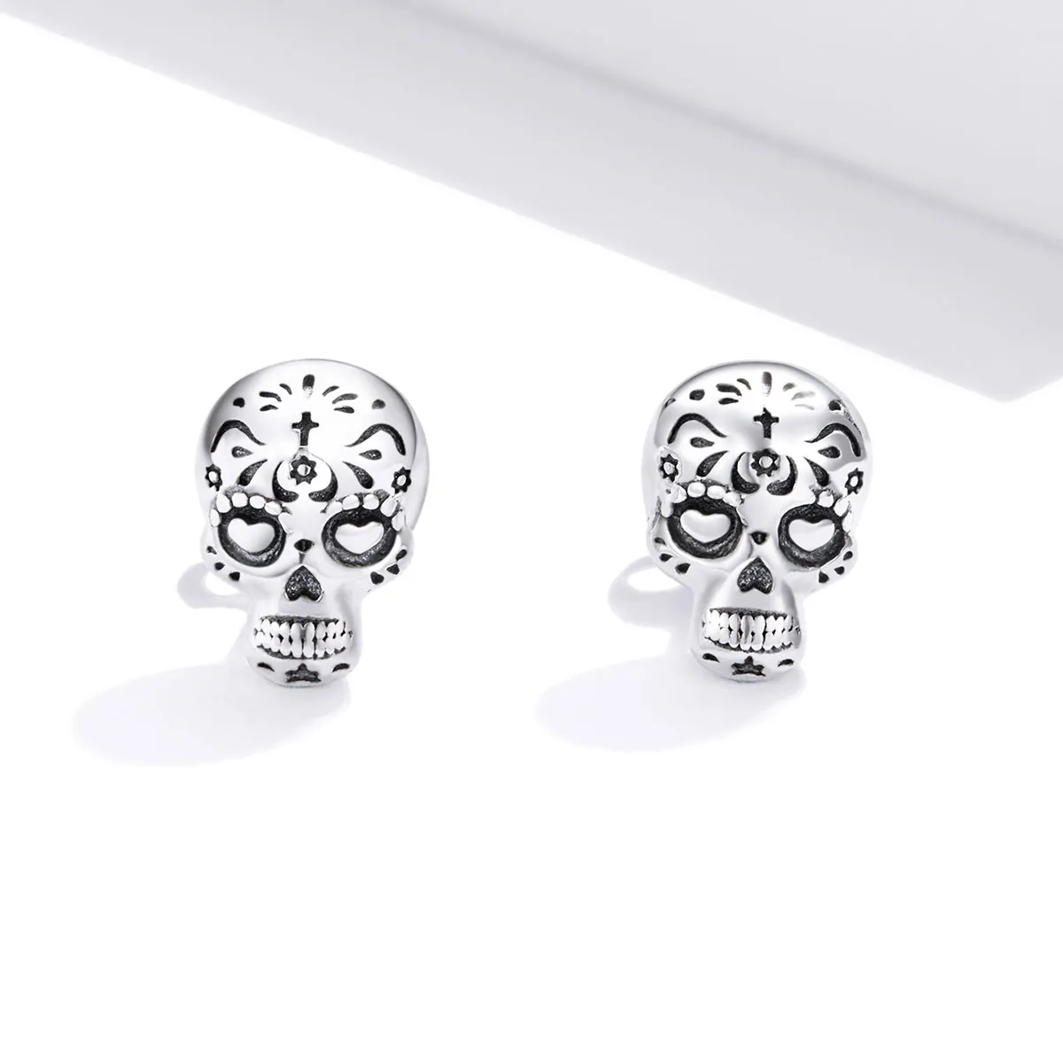 Pandora Style Silver Stud Earrings, Skull - SCE953