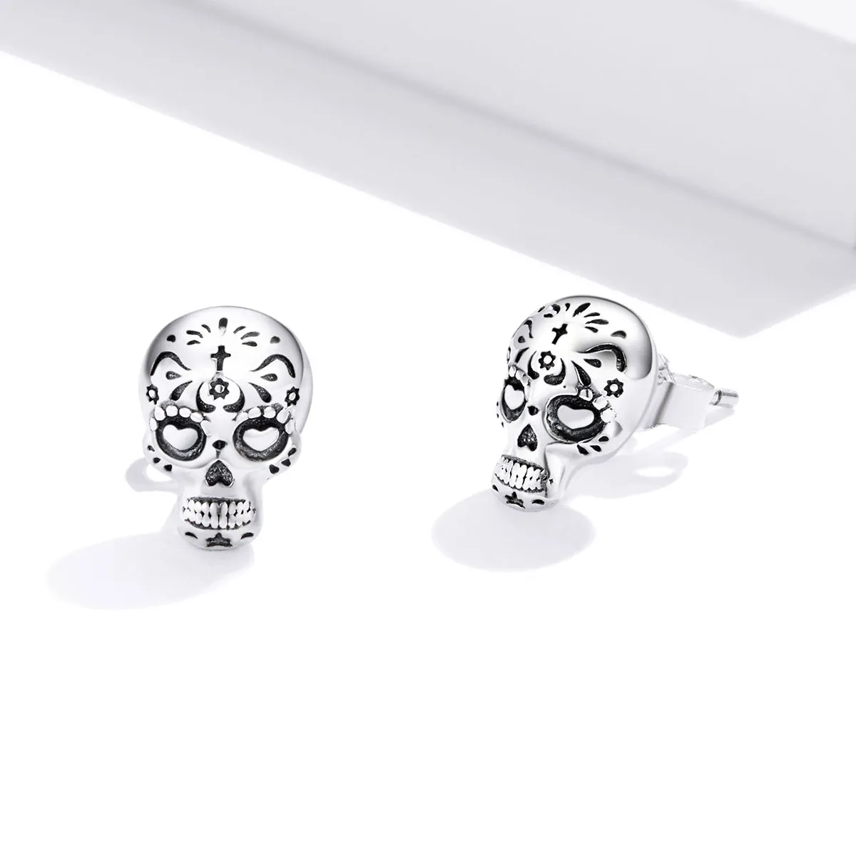 Pandora Style Silver Stud Earrings, Skull - SCE953