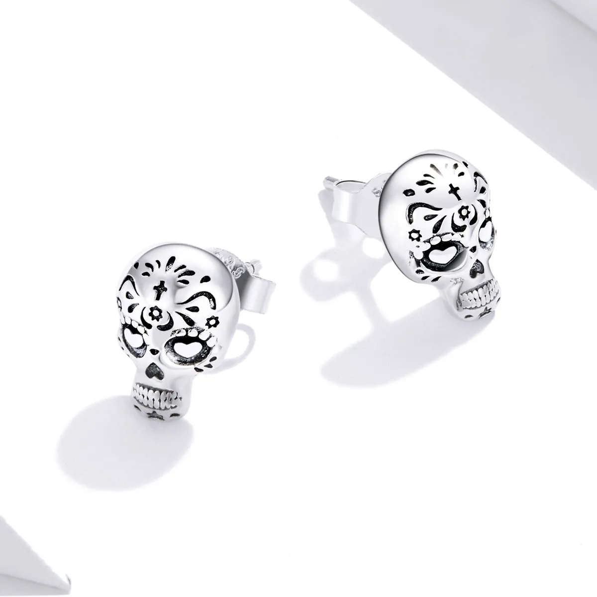 Pandora Style Silver Stud Earrings, Skull - SCE953