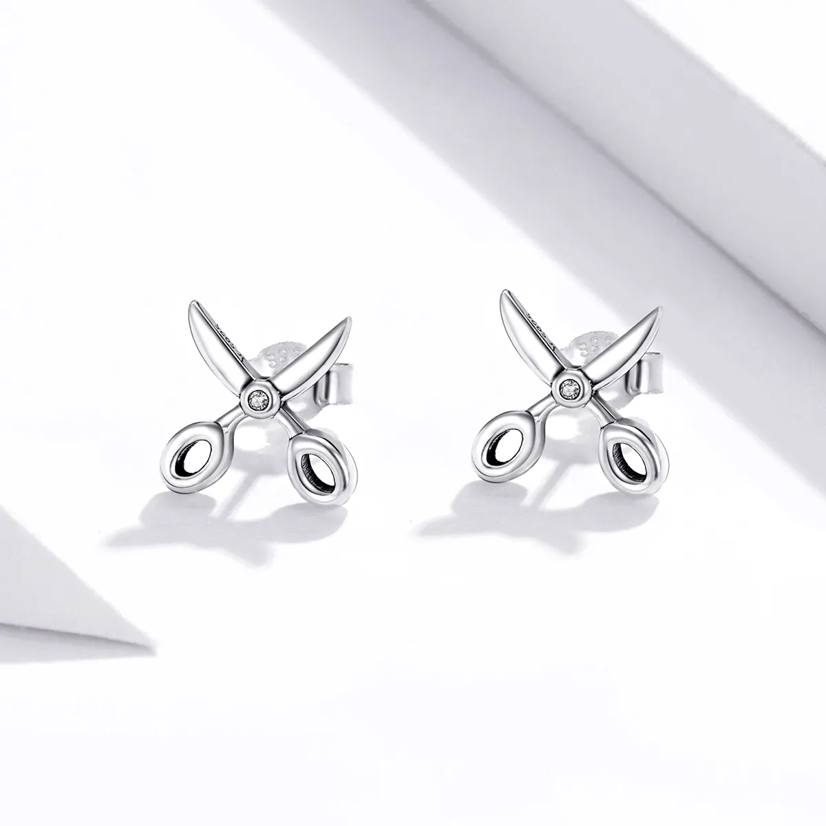 Pandora Style Silver Stud Earrings, Small Scissors - SCE1003