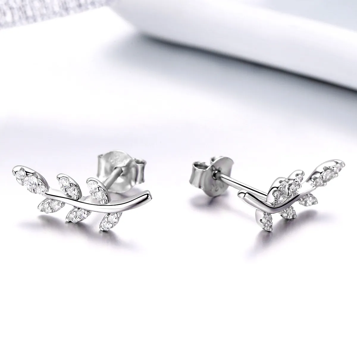 Pandora Style Silver Stud Earrings, Spring Leaves - BSE031