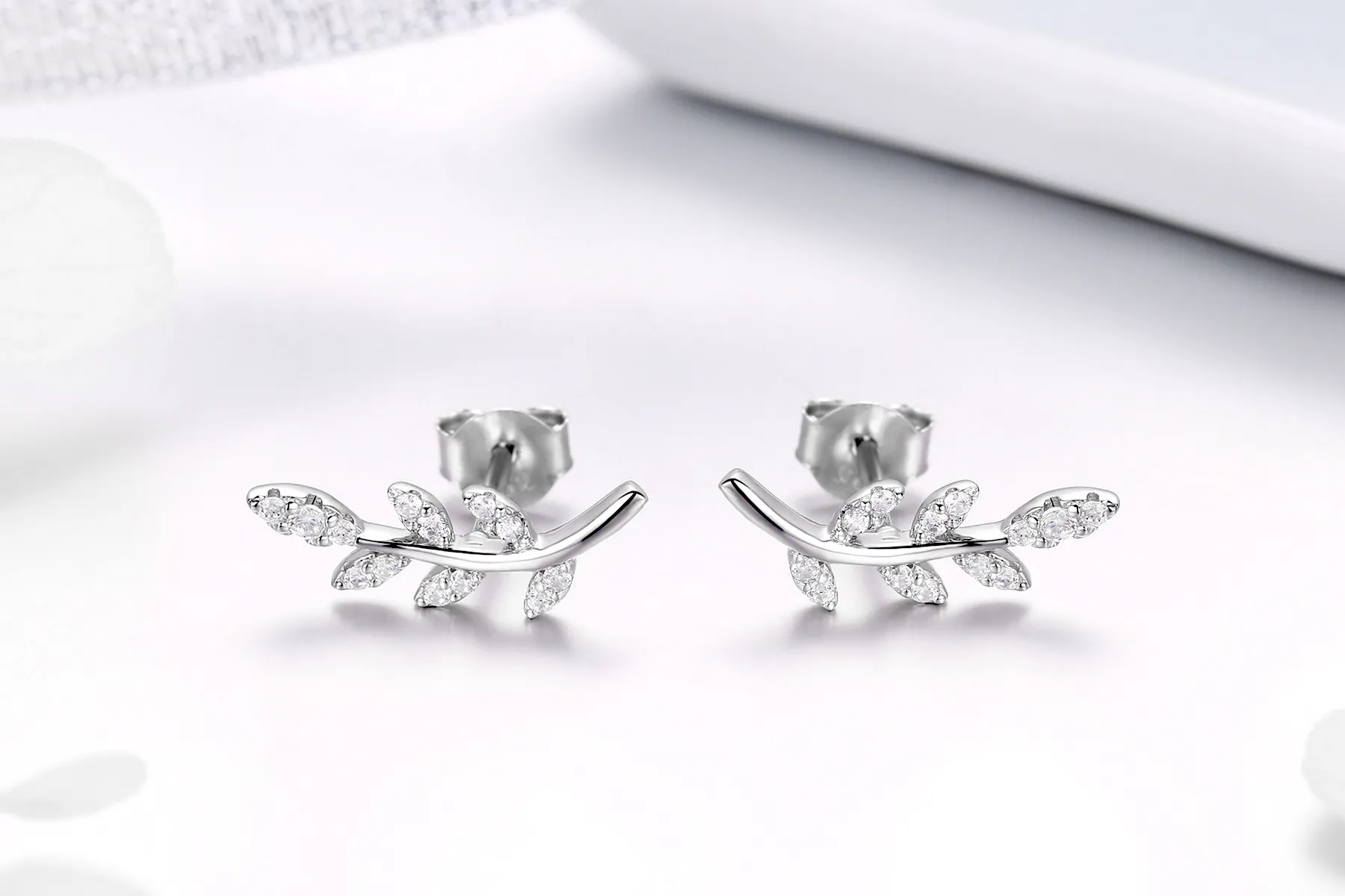 Pandora Style Silver Stud Earrings, Spring Leaves - BSE031