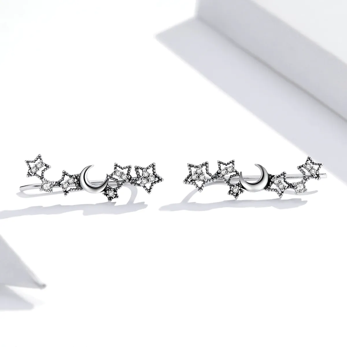 Pandora Style Silver Stud Earrings, Stars and Moon - SCE926