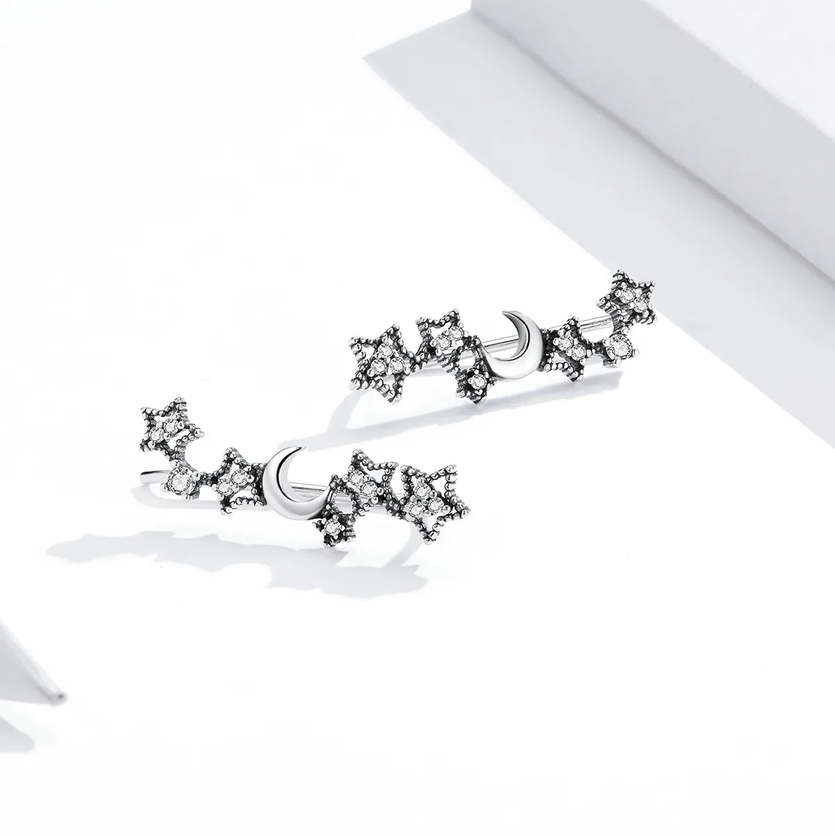 Pandora Style Silver Stud Earrings, Stars and Moon - SCE926