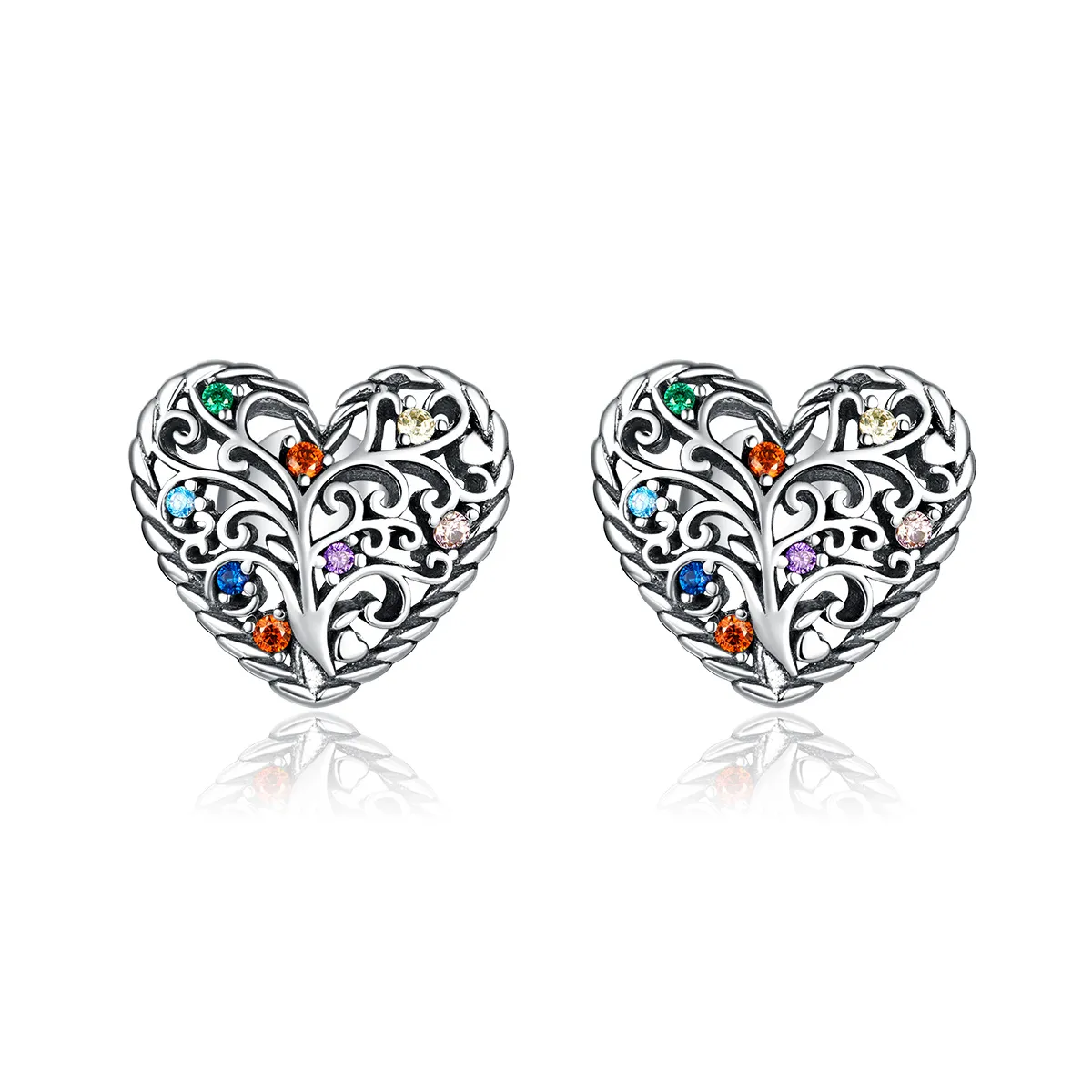 Pandora Style Silver Stud Earrings, Tree of Life - SCE933