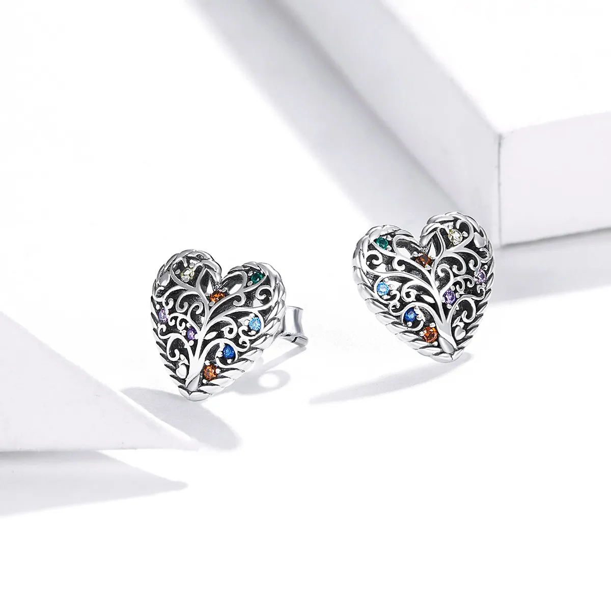 Pandora Style Silver Stud Earrings, Tree of Life - SCE933