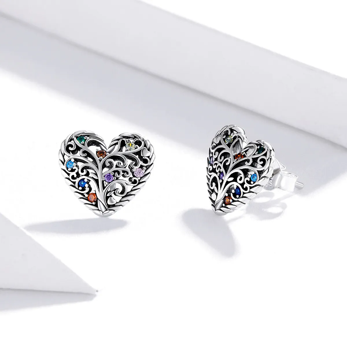 Pandora Style Silver Stud Earrings, Tree of Life - SCE933