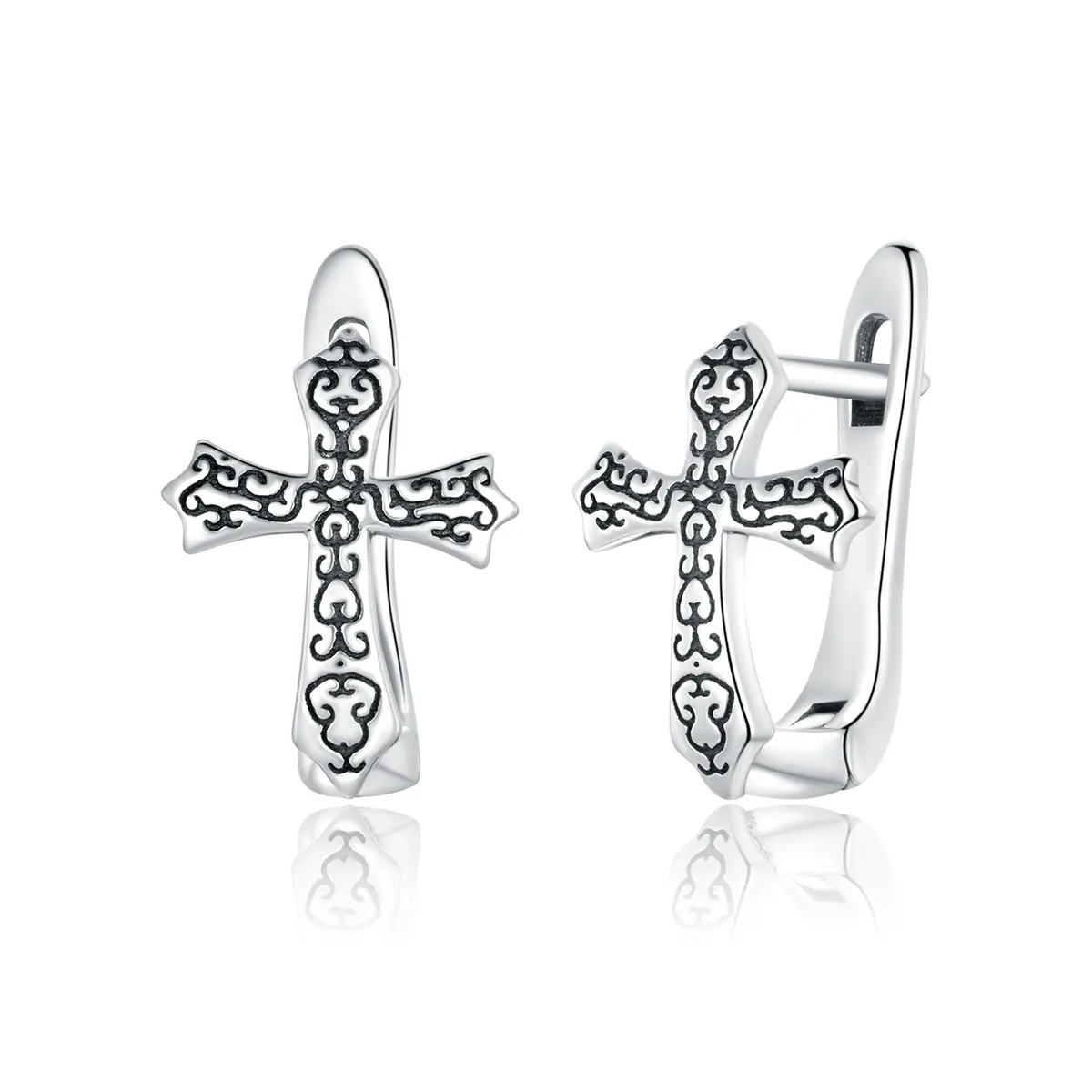 Pandora Style Silver Stud Earrings, Vine Cross - SCE943