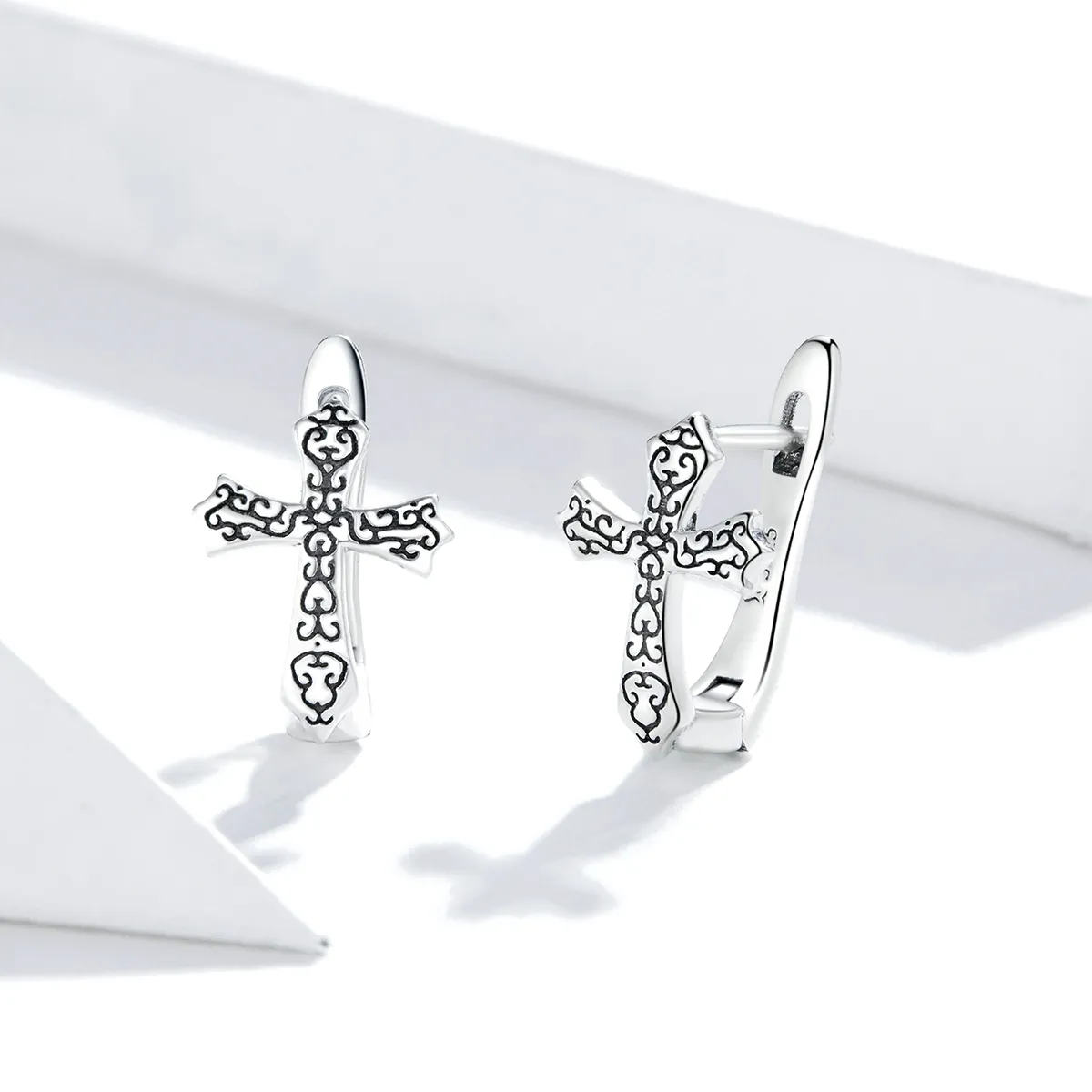 Pandora Style Silver Stud Earrings, Vine Cross - SCE943