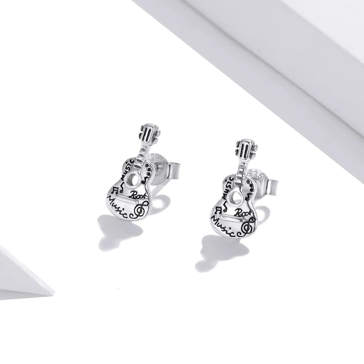 Pandora Style Silver Stud Earrings, Vintage Guitar - SCE1155