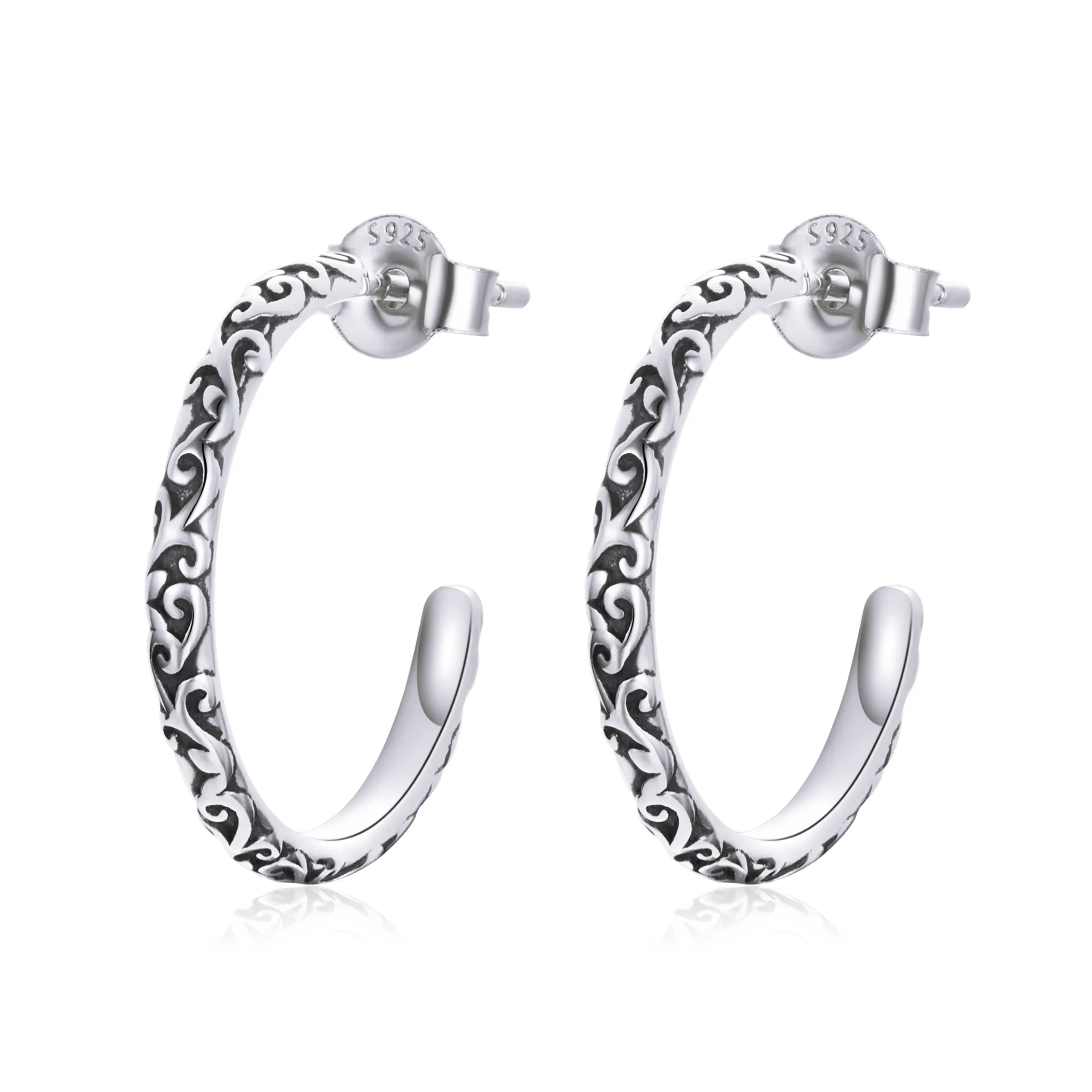 Pandora Style Silver Stud Earrings, Vintage Wreaths - SCE1129