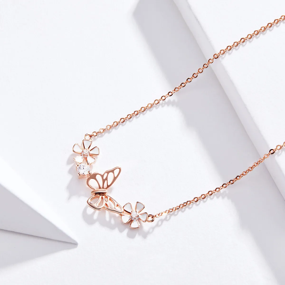 Pandora Style Rose Gold Necklace, Dancing Butterfly - BSN053