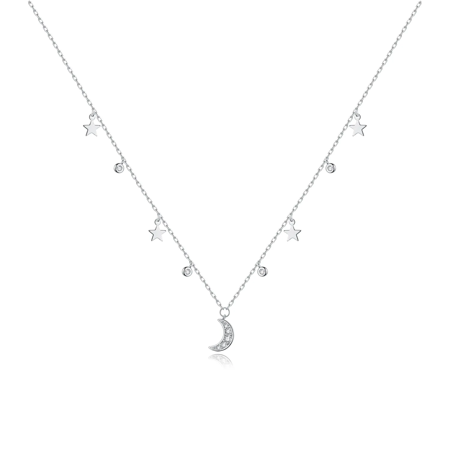 Pandora Style Silver Necklace, Dream Star Moon, Enamel - SCN420