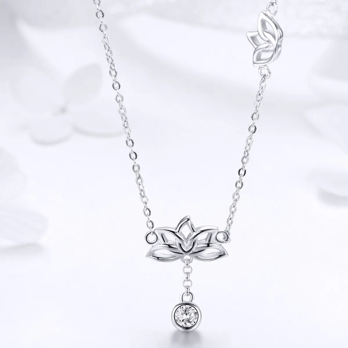 Pandora Style Silver Necklace, Fresh Lotus, Enamel - BSN012