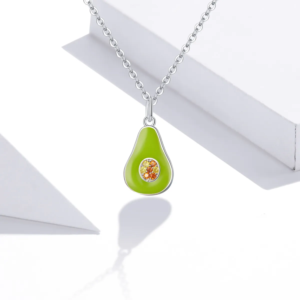 Pandora Style Silver Necklace, Green Enamel - SCN439