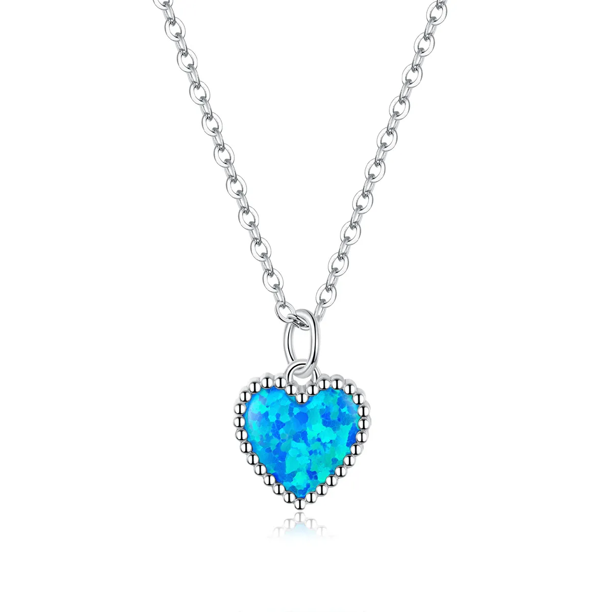 Pandora Style Silver Necklace, Heart, Aquamarine Enamel - SCN413