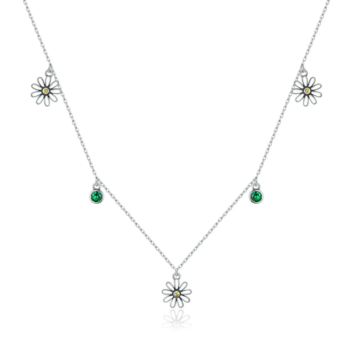 Pandora Style Silver Necklace, Little Daisy, Enamel - SCN415