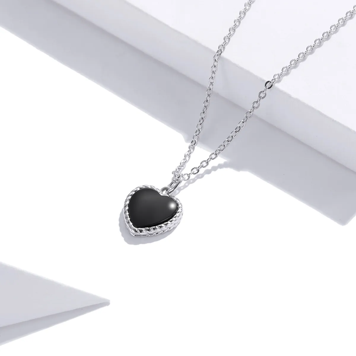 Pandora Style Silver Necklace, Love Agate, Black Enamel - SCN443