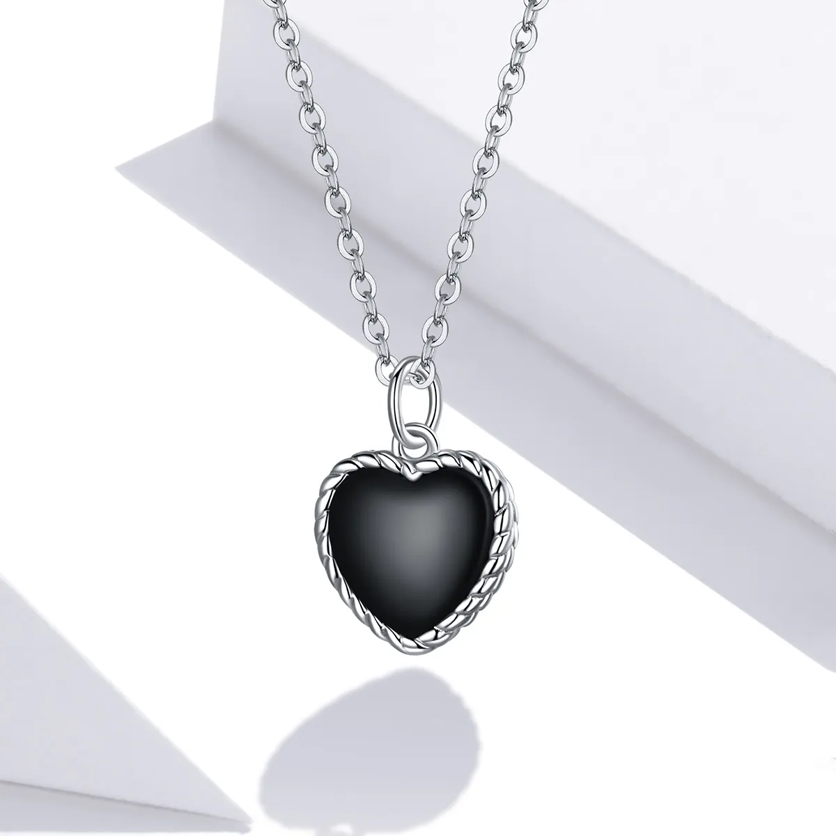 Pandora Style Silver Necklace, Love Agate, Black Enamel - SCN443