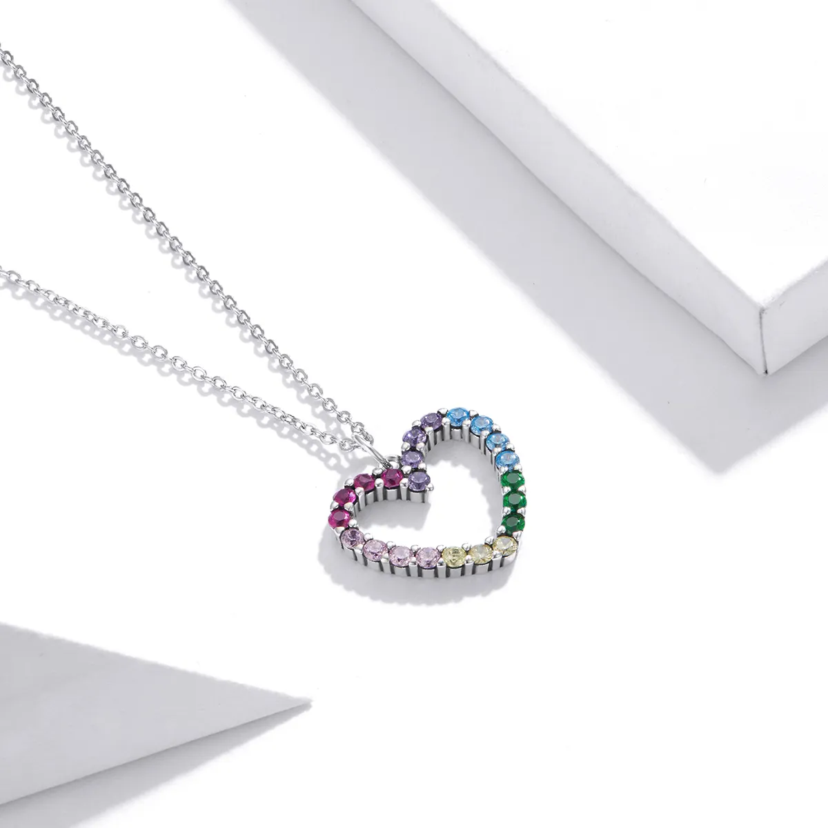 Pandora Style Silver Necklace, Love of Rainbow, Multicolor Enamel - SCN449