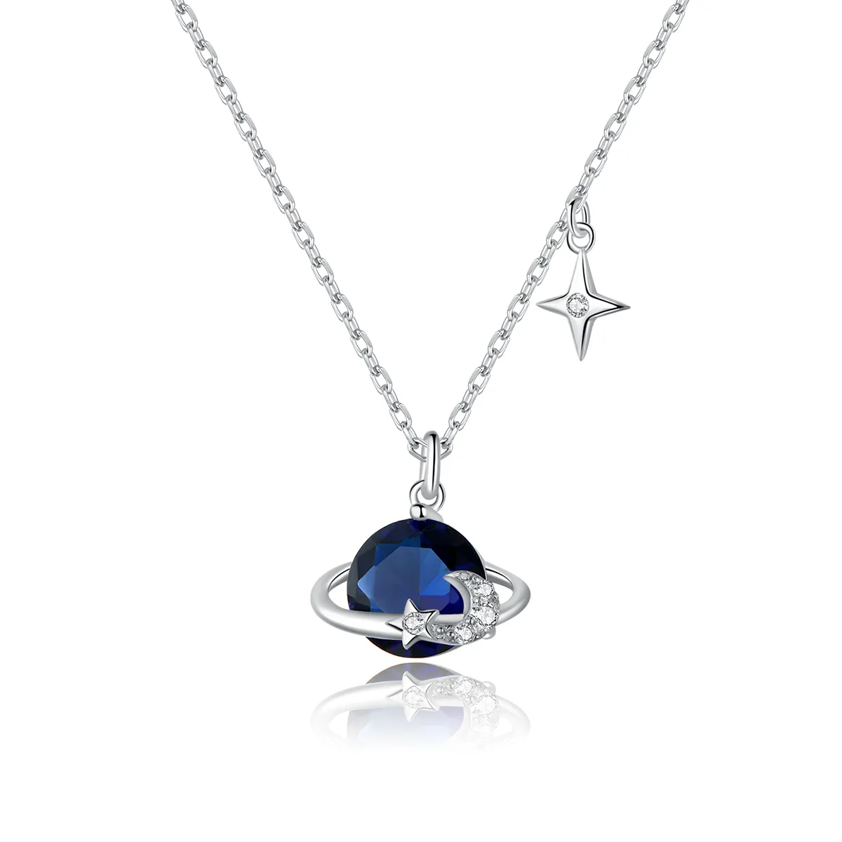 Pandora Style Silver Necklace, Planet, Blue Enamel - BSN166