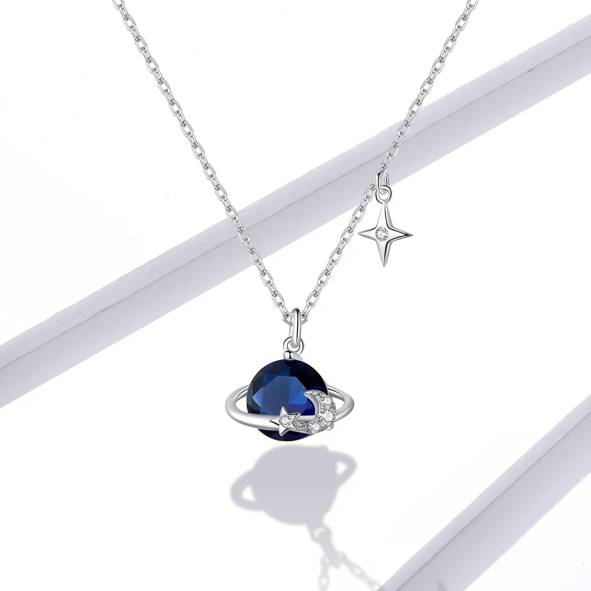 Pandora Style Silver Necklace, Planet, Blue Enamel - BSN166