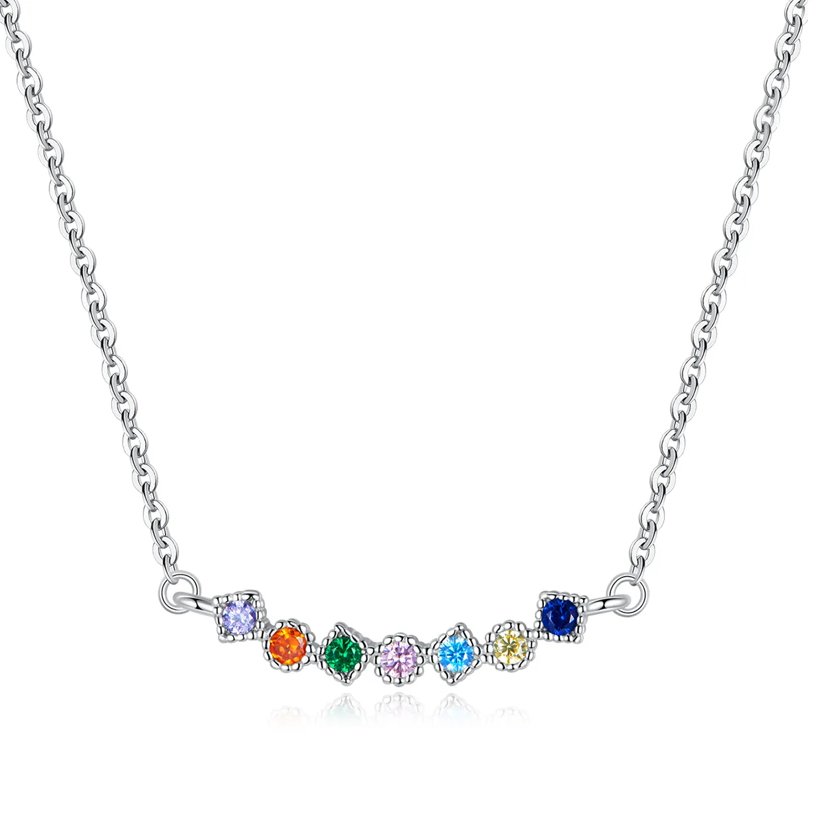 Pandora Style Silver Necklace, Rainbow, Multicolor Enamel - SCN451