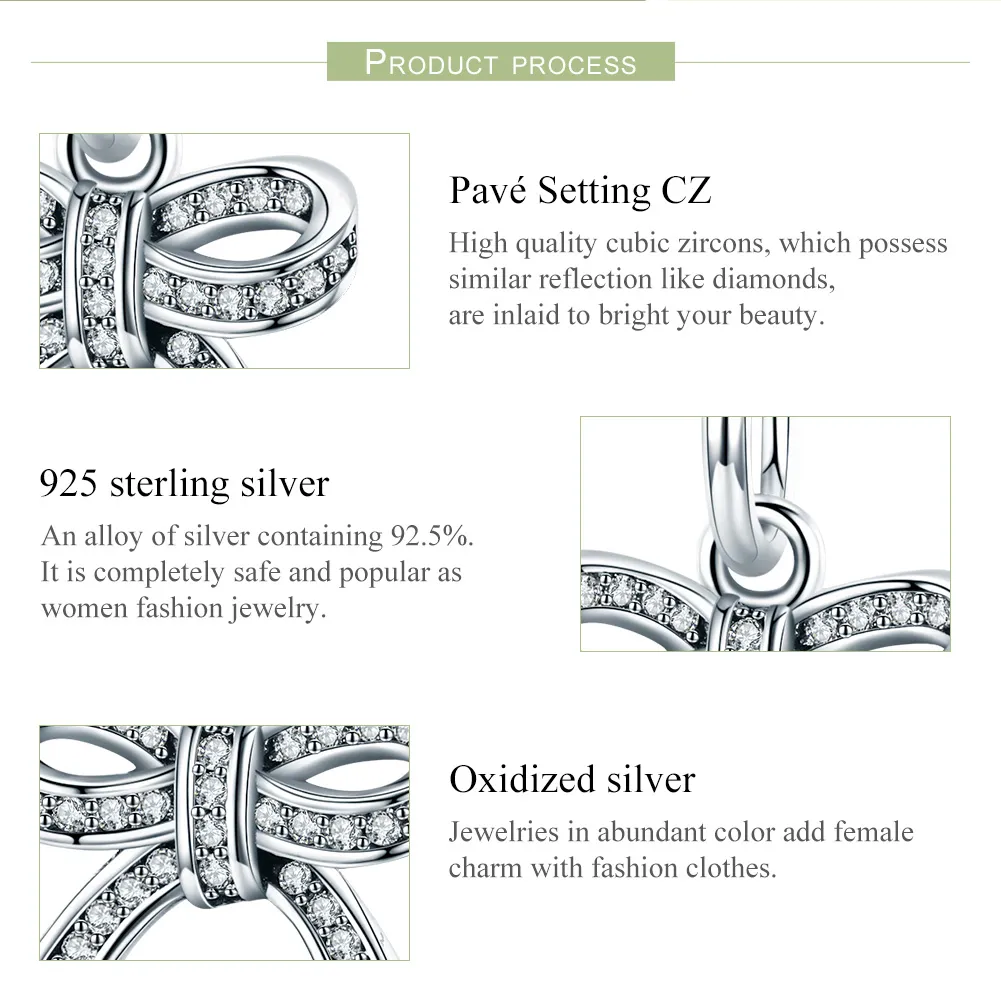 Pandora Style Silver Pendant, Bow - SCC775