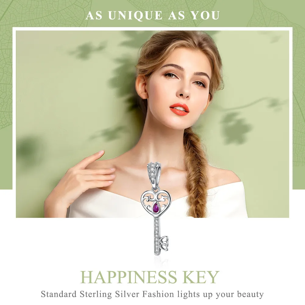 Pandora Style Silver Pendant, The Key to Happiness - SCC791