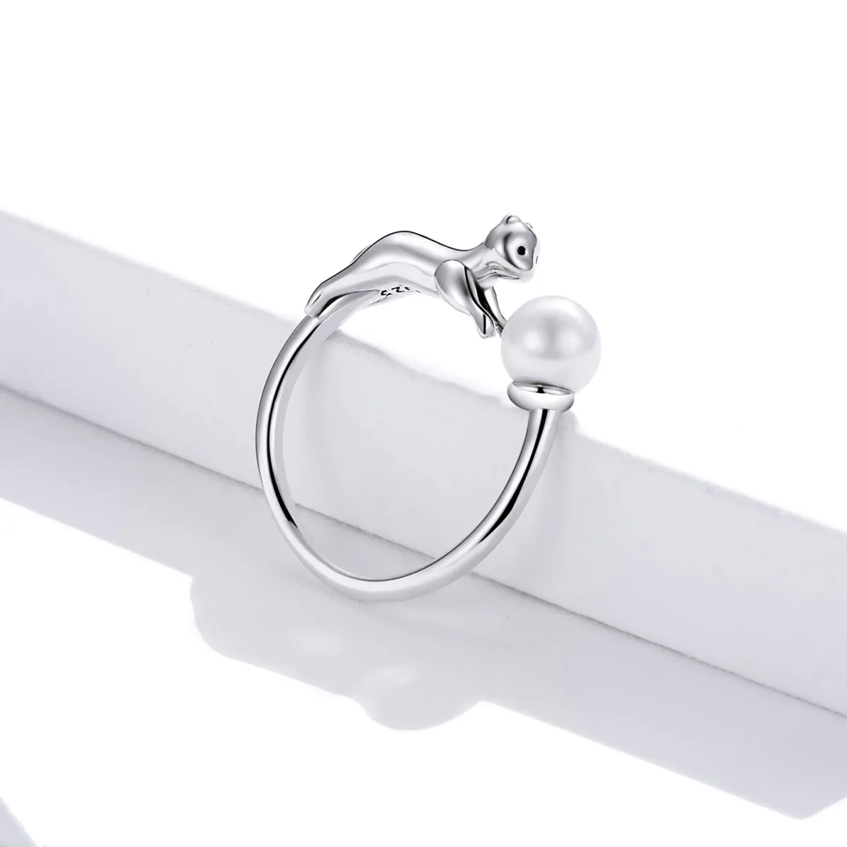 Pandora Style Silver Open Ring, Cat Plays Ball - SCR683