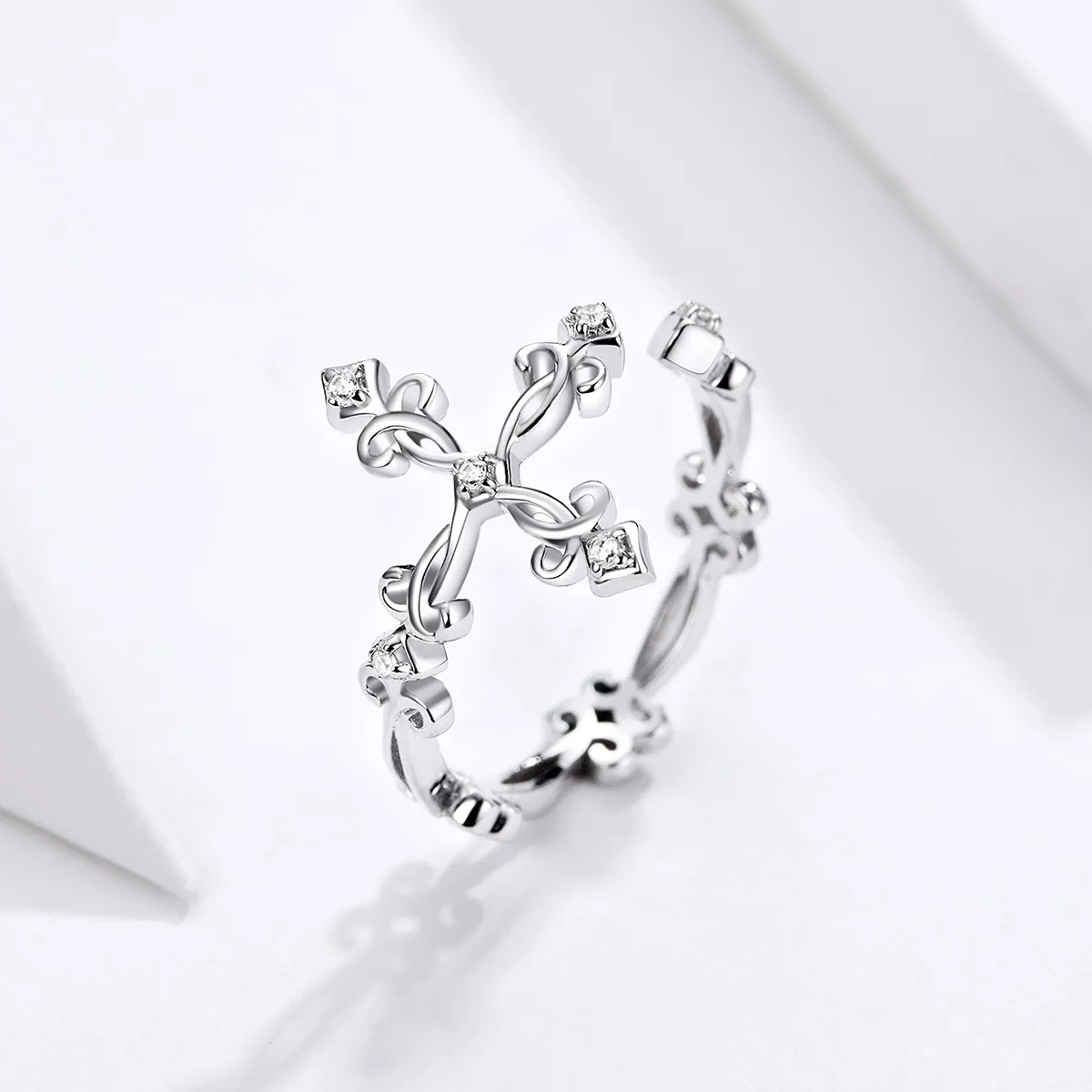 Pandora Style Silver Open Ring, Cross - BSR041