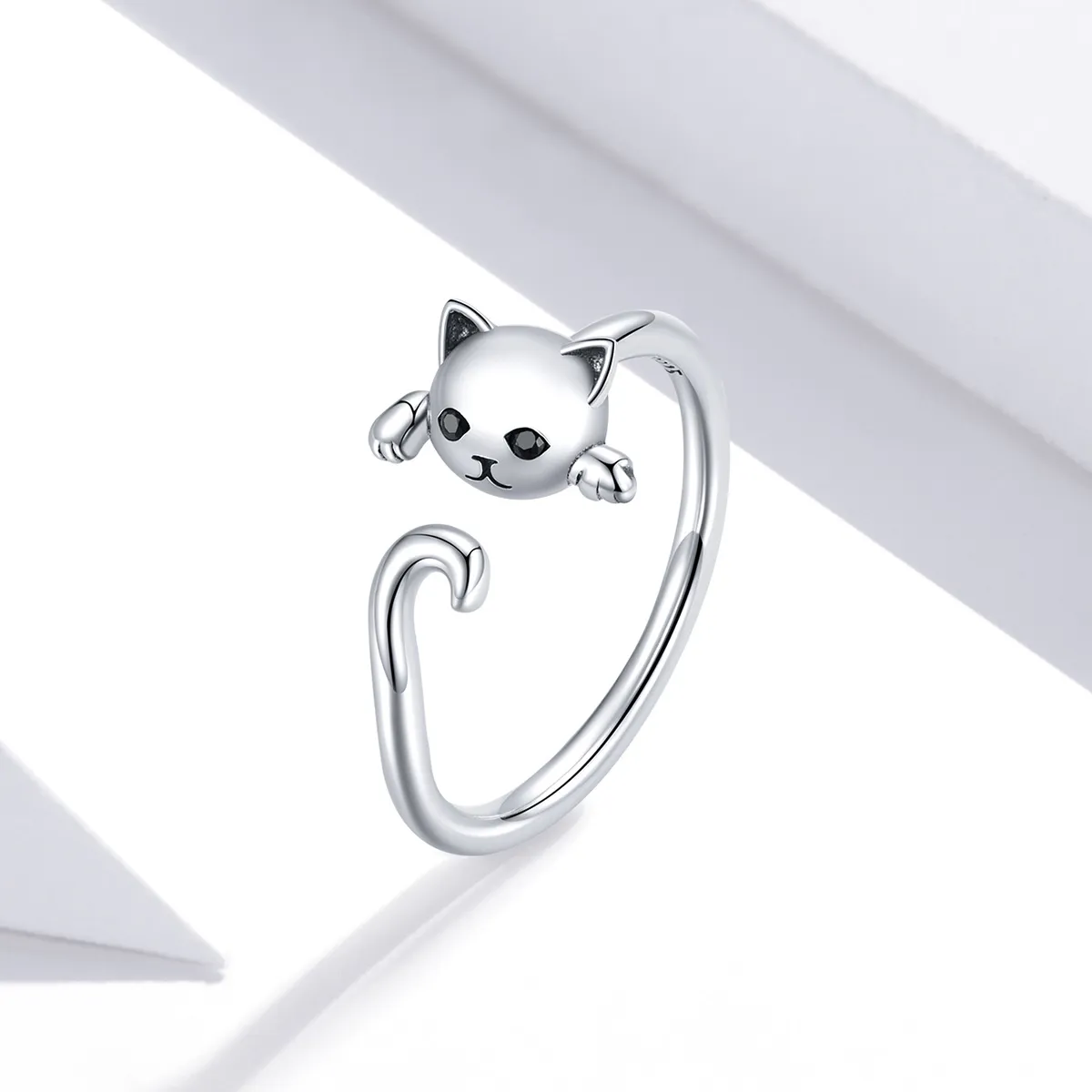 Pandora Style Silver Open Ring, Cute Cat - SCR707