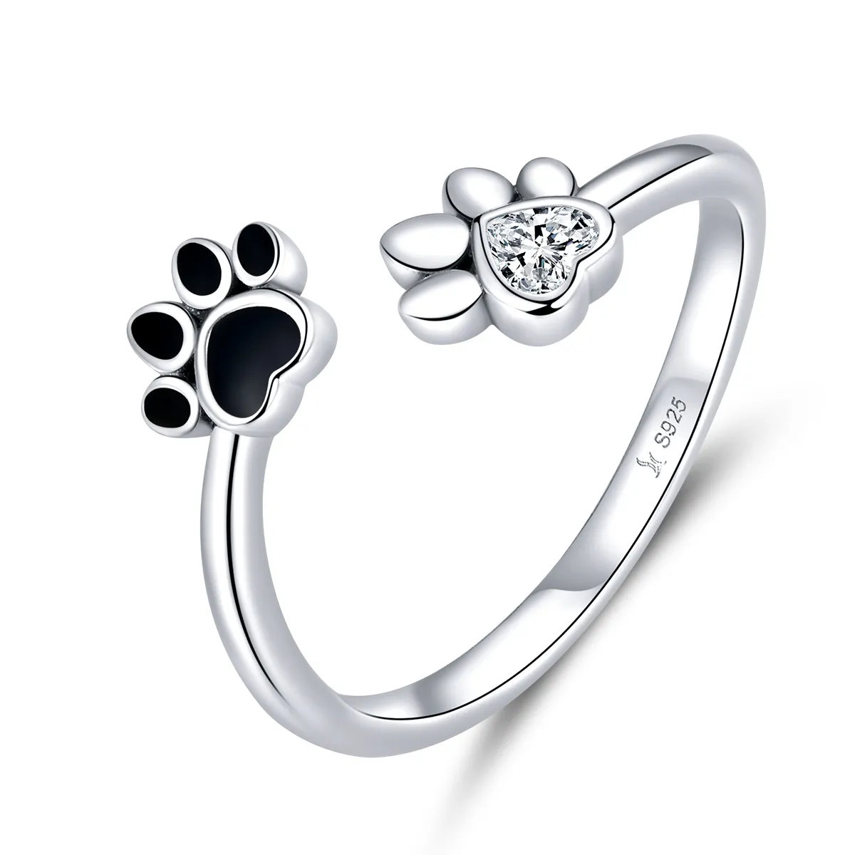 Pandora Style Silver Open Ring, Friendships, Black Enamel - SCR605