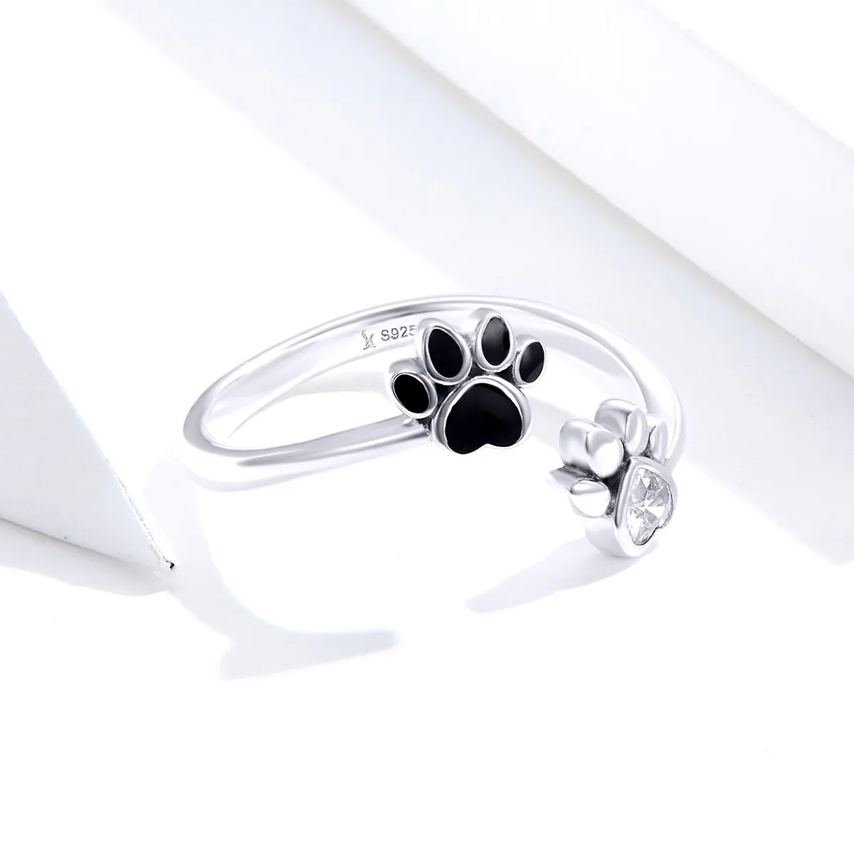 Pandora Style Silver Open Ring, Friendships, Black Enamel - SCR605