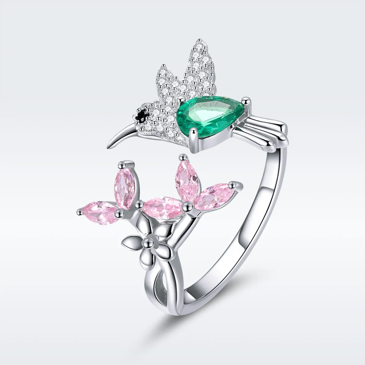 Pandora Style Silver Open Ring, Gift of Hummingbird - BSR016