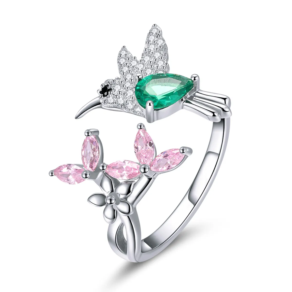 Pandora Style Silver Open Ring, Gift of Hummingbird - BSR016