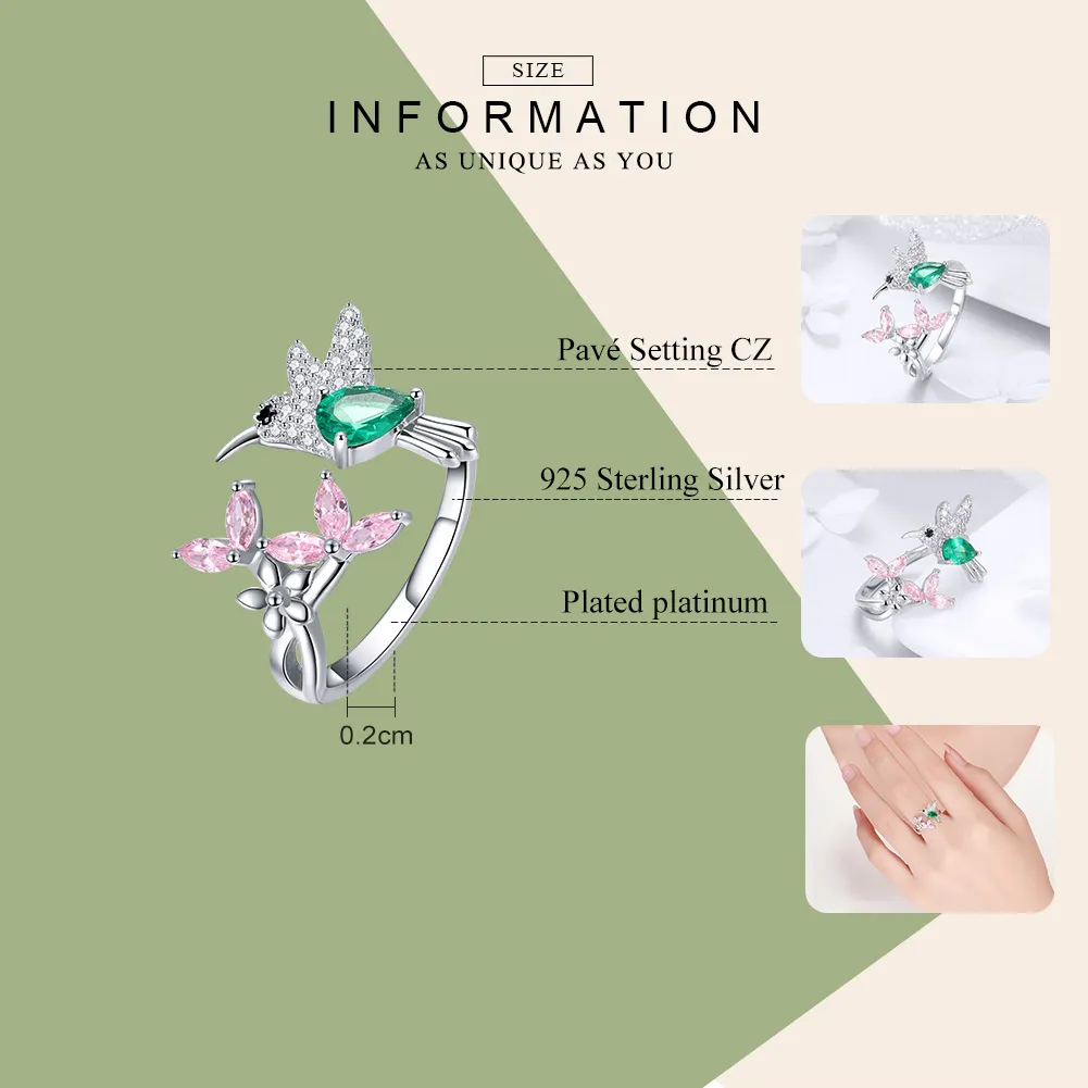 Pandora Style Silver Open Ring, Gift of Hummingbird - BSR016