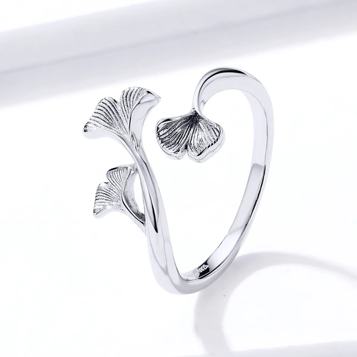 Pandora Style Silver Open Ring, Ginkgo Leaf - BSR097