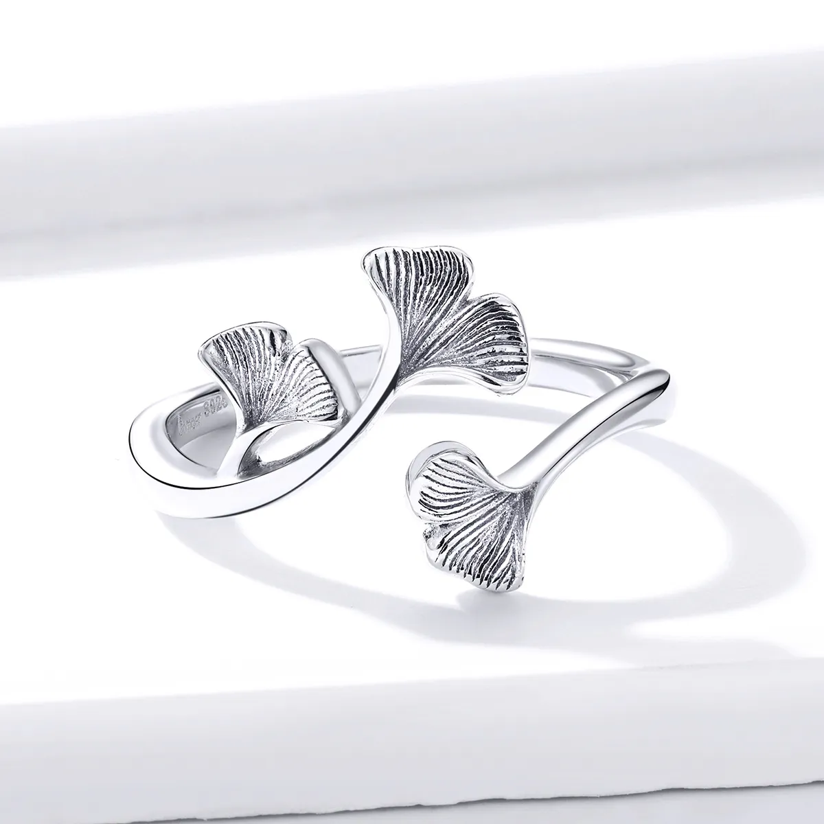 Pandora Style Silver Open Ring, Ginkgo Leaf - BSR097