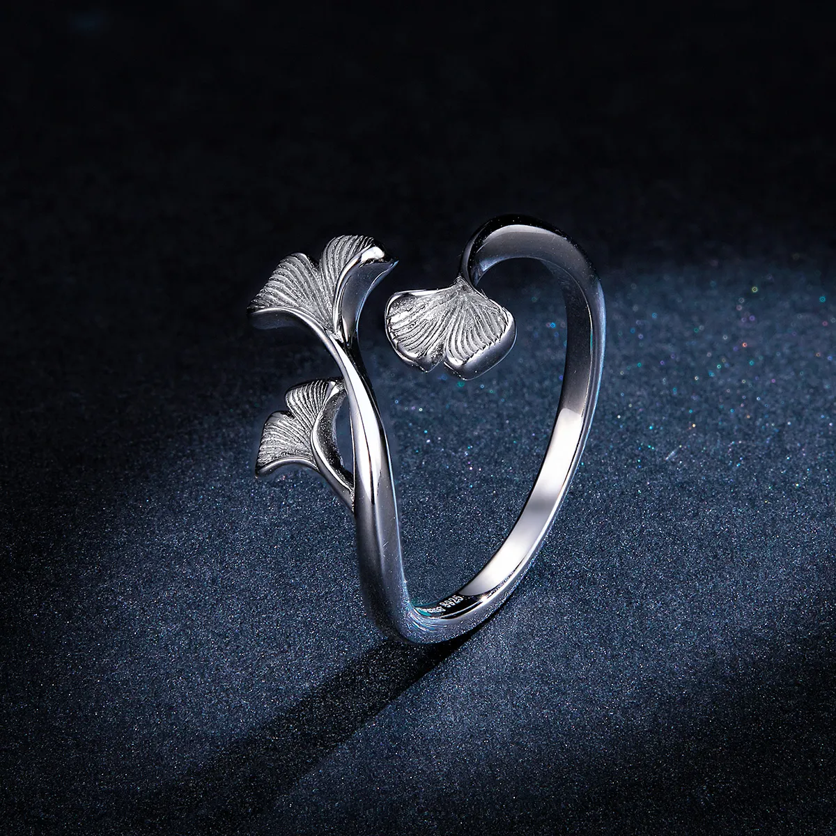 Pandora Style Silver Open Ring, Ginkgo Leaf - BSR097