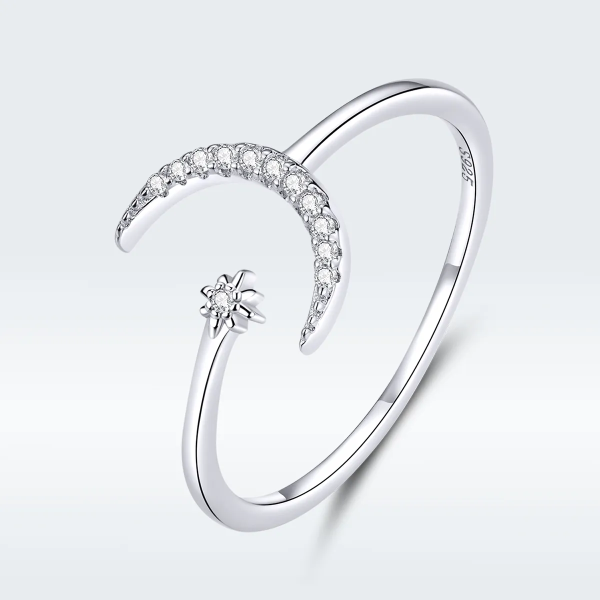 Pandora Style Silver Open Ring, Moon and Star - SCR569