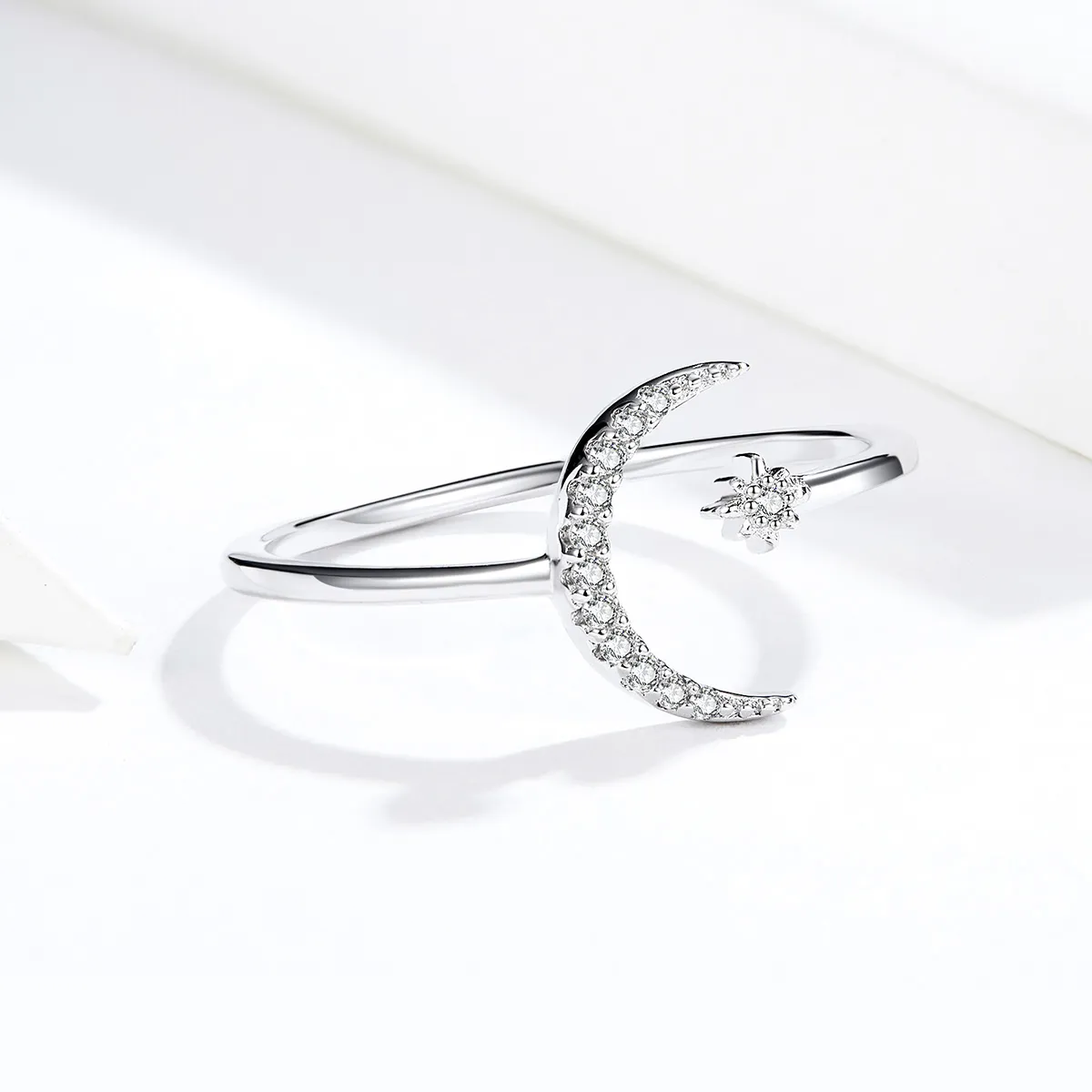 Pandora Style Silver Open Ring, Moon and Star - SCR569