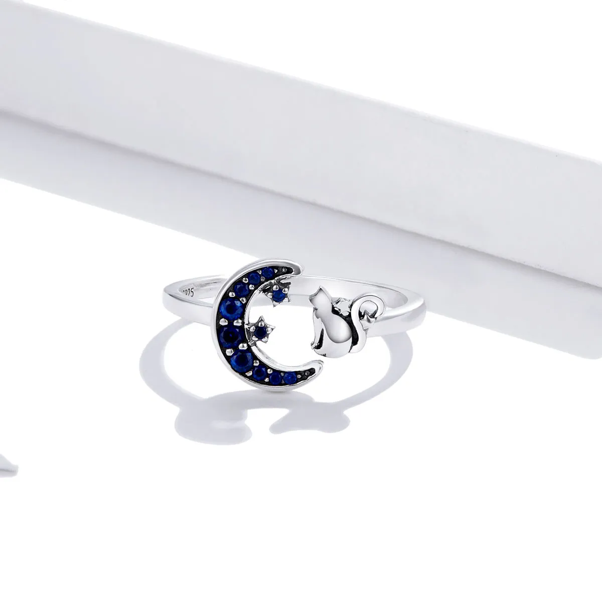 Pandora Style Silver Open Ring, Moon & Cat - SCR677