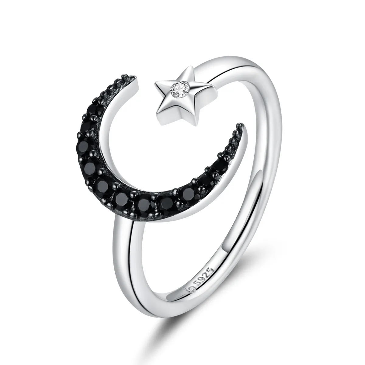 Pandora Style Silver Open Ring, Mysterious Moon and Star - BSR137