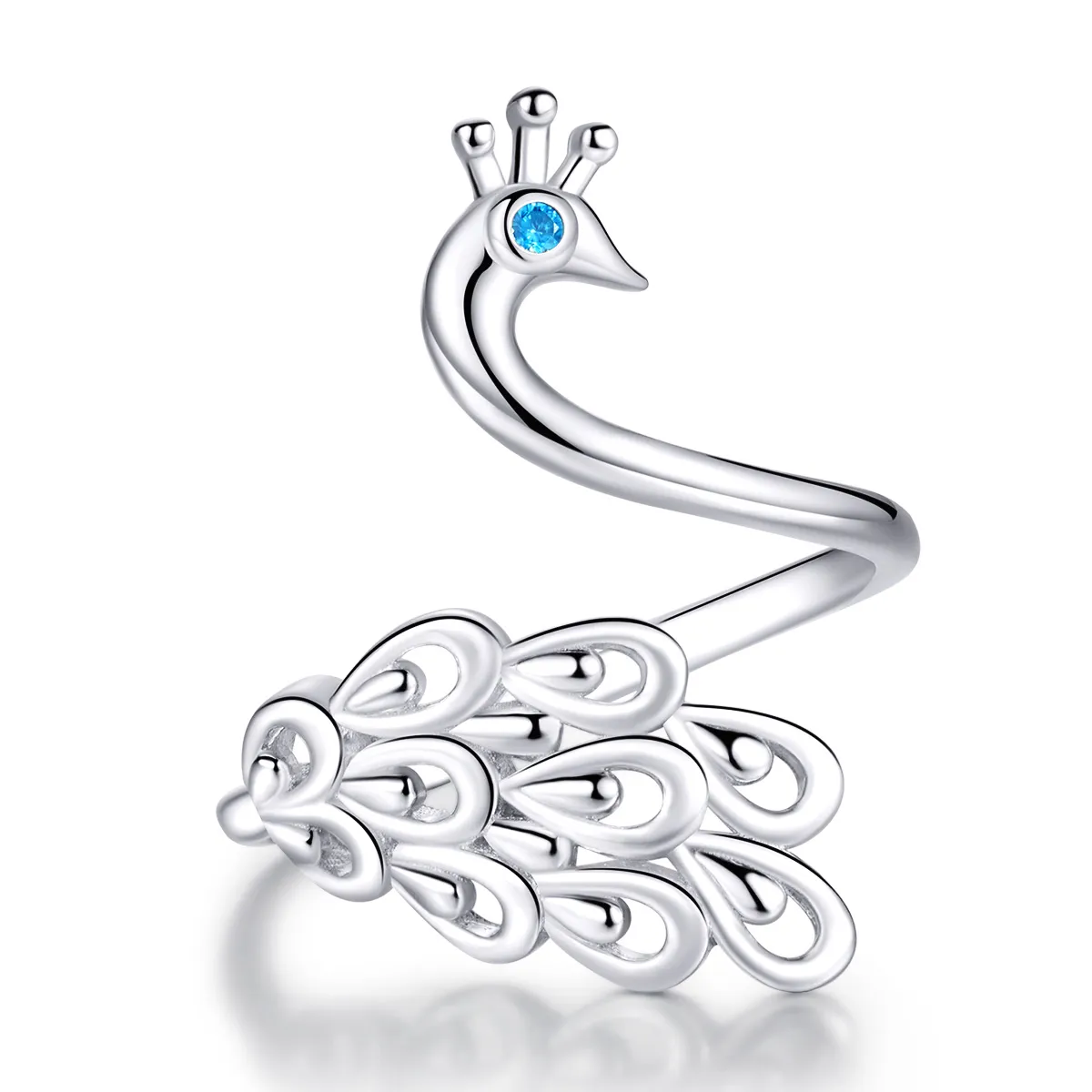 Pandora Style Silver Open Ring, Peacock - SCR592