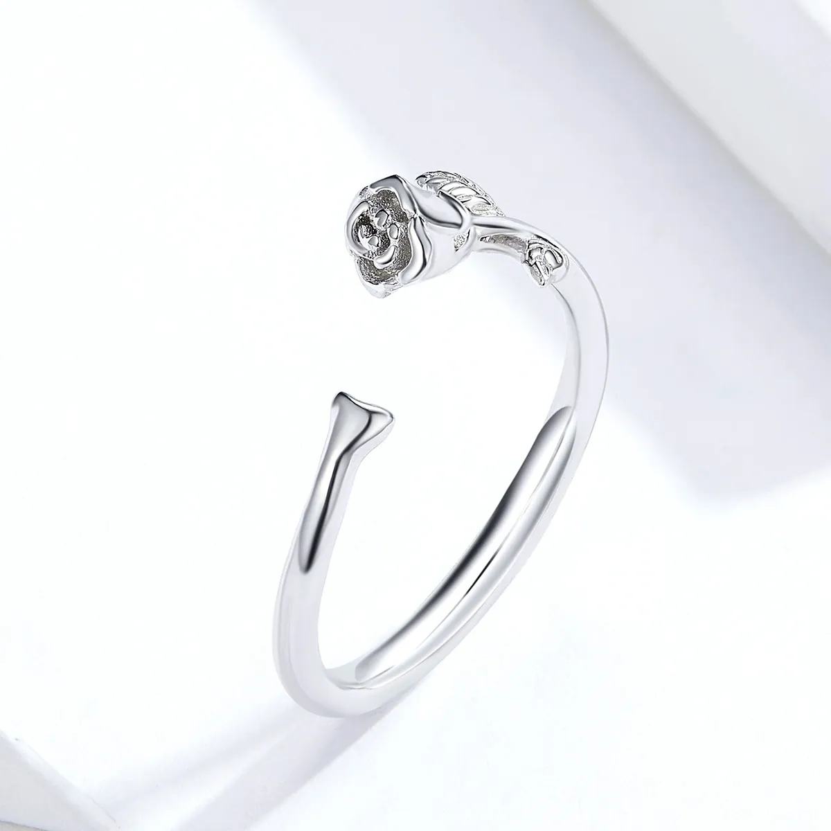 Pandora Style Silver Open Ring, Rose Flower - BSR065